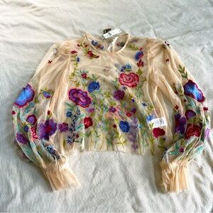 Anthropologie Layla appliqué sheer floral top - size small NWT